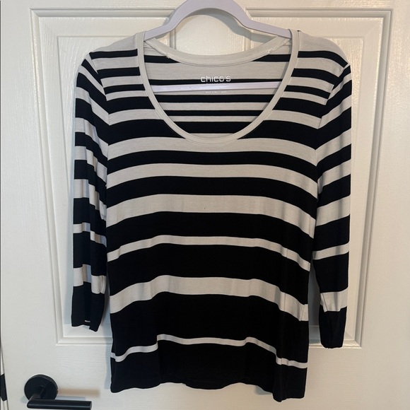 Chico's Tops - Chico's Striped Scoop Neck Top Size 1